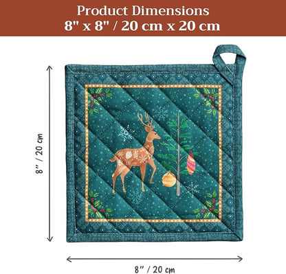Maison d' Hermine Pot Holders 100% Cotton Potholders (8" x 8", Pack of 1) | Heat Resistant Hot Pads with Loop BBQ Cooking Baking Hotel Kitchen Handling Hot Pans Thanksgiving Christmas - Hygge Christmas