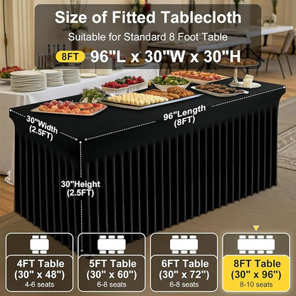 Smiry Spandex Elastic Fitted Table Cloth Skirt for 8FT Rectangle Table | Stretch Washable Table Cloth, Banquet Table Cover for Wedding, Party, Indoor & Trade Shows, (Black, 96Lx30Wx30H)