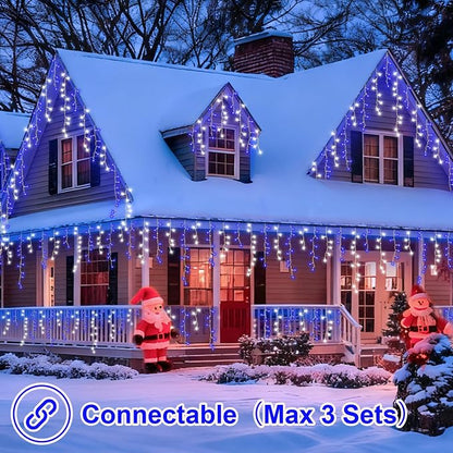 YEGUO 66ft 800 LED Blue and White Icicle Lights Outdoor Waterproof, 160 Drops Icicle String Lights Connectable, 8 Modes Icicle Christmas Lights with Memory Timer