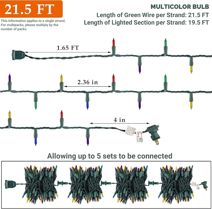 3 Pack Multicolor Christmas String Lights, 100 Count Each, Incandescent Mini Christmas Lights, Connectable Xmas Tree Light for Indoor Outdoor Garland Birthday Holiday Wedding Festival Party