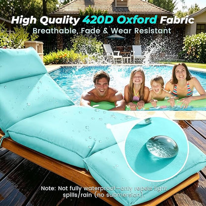 Outdoor Chaise Lounge Chair Cushion, Waterproof Non-Slip Patio Chaise Lounge Cushions for Outdoor Furniture, 72 x 21 x 5 Inches, Teal