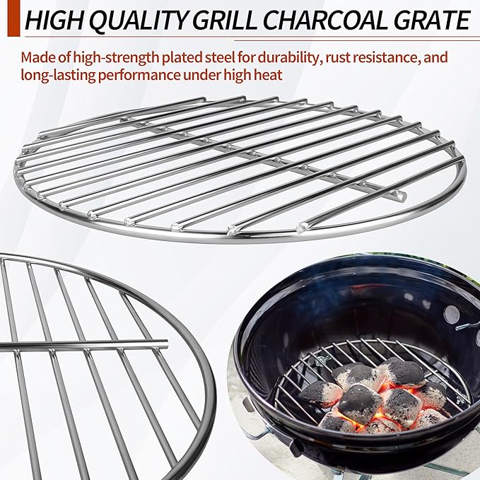 10.5" Charcoal Grate for Weber Charcoal Grills, Round Charcoal Grate for 14'' Weber Smokey Joe Silver&Gold Tuck-n-Carry, Heavy-Duty Steel 7439 Grill Grate for Weber Grill Parts