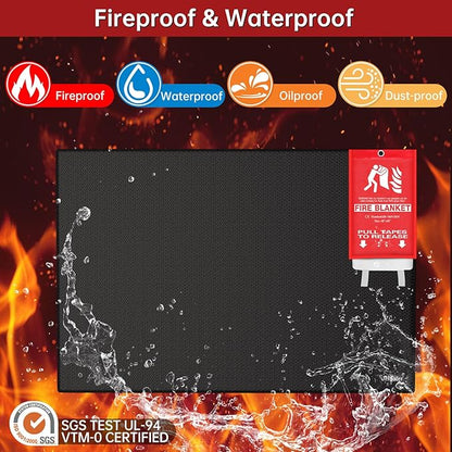 Large 76" x 52" Under Grill Mat with 40" x 40" Fire Blanket, Double-Sided Fireproof Grill Pad for Outdoor Grill,Indoor Fireplace Fire Pit Mat, Waterproof Oilproof BBQ Mat for Deck Patio Lawn