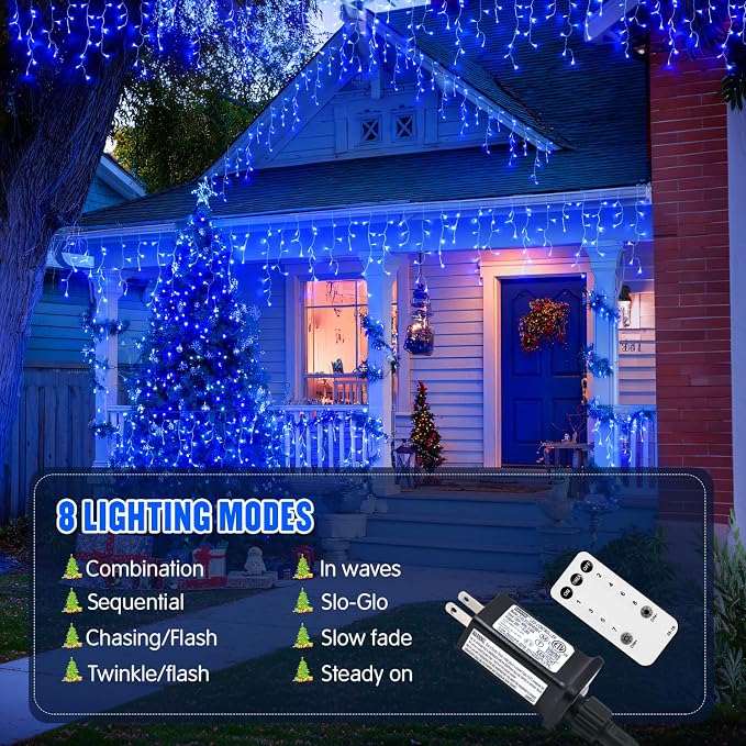 JMEXSUSS Blue Christmas Icicle Lights for Outside, 400 LED 38.8 FT | Connectable Icicle Lights Indoor Outdoor with 80 Drops, Christmas Lights with Remote Plug in for Fireplace Christmas Decor