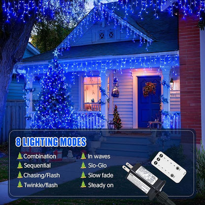 JMEXSUSS Blue Christmas Icicle Lights for Outside, 400 LED 38.8 FT | Connectable Icicle Lights Indoor Outdoor with 80 Drops, Christmas Lights with Remote Plug in for Fireplace Christmas Decor