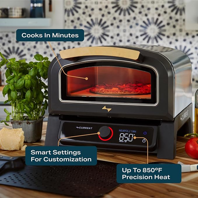 Current® Model P Electric Pizza Oven Indoor & Outdoor, 850°F Countertop Oven, No Turning Required, Perfect Pizza Every Time, Smart App Control, 12-Inch Pizza Stone Included, Sand