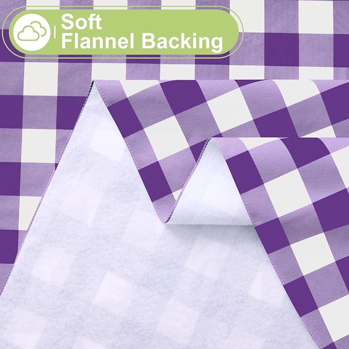 Smiry Picnic Table Cloth, Vinyl Tablecloths with Flannel Backing, 60"x120" | Waterproof Rectangle Table Cloth, Wipeable Buffalo Plaid Table Cover for Indoor and Outdoor (Purple & White)