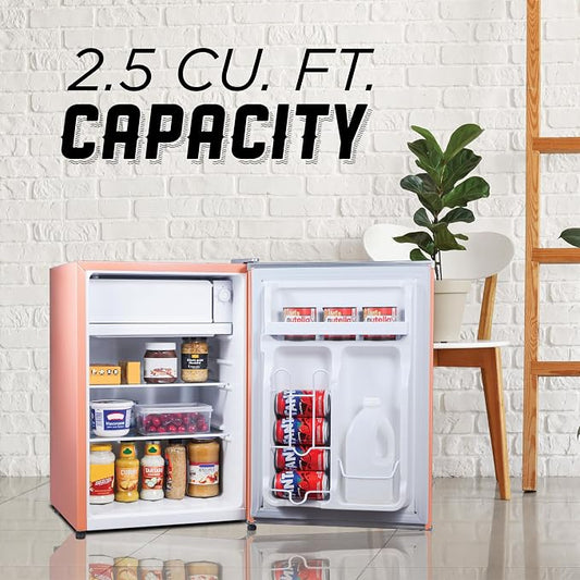 ICEBOX 2.5 Cu. Ft. Compact Refrigerator, ENERGY STAR Certified Small Refrigerator, Single Door Mini Fridge with Chiller Compartment, R600a Refrigerant, IBCR25BLS, Blush Red