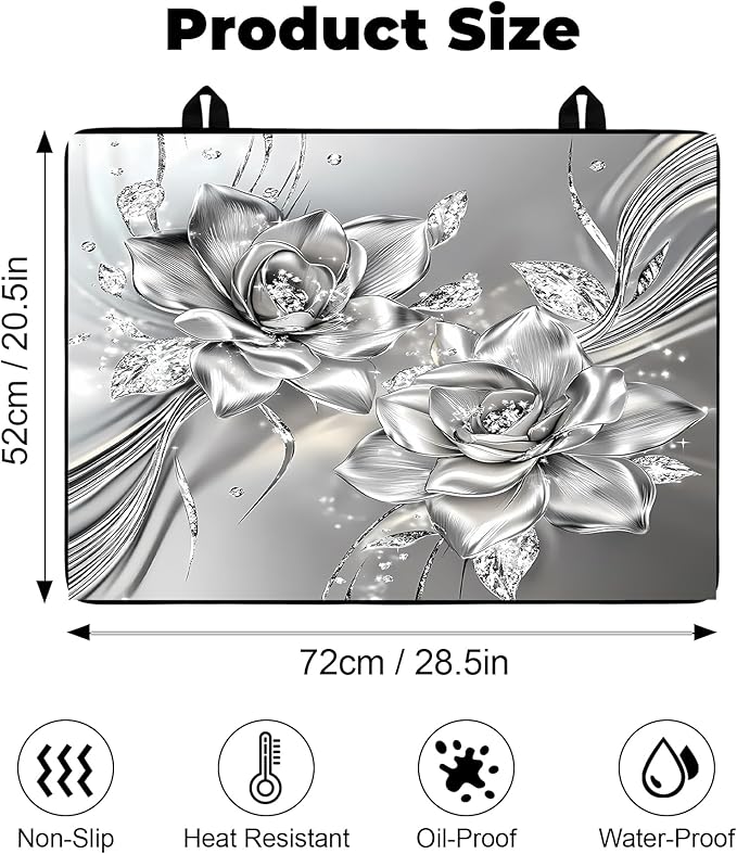 Heat-Resistant Glass Stove Top Cover with Anti-Slip Rubber Coating – Electric Stove Protector, Scratch-Resistant, Counter Space Decor Mat (Rose, 28.5"L x 20.5"W)