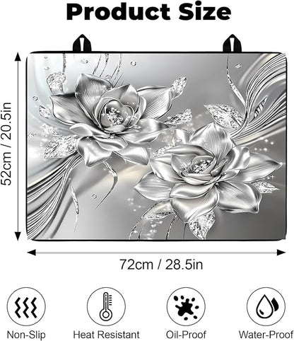 Heat-Resistant Glass Stove Top Cover with Anti-Slip Rubber Coating – Electric Stove Protector, Scratch-Resistant, Counter Space Decor Mat (Rose, 28.5"L x 20.5"W)