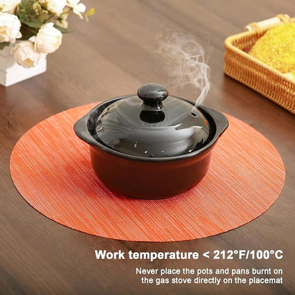 15 Inch Round Placemats Set of 6, Washable Vinyl Woven Place Mats | Heat Resistant Non-Slip Braided Table Mats for Dining Table Kitchen Indoor & Outdoor Use (Orange, Set of 6)