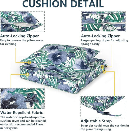 DYTXIII Outdoor Deep Seat Cushion Set, Water Repellent 24"x24" Patio Thick Cushions Replacement with Seat & Back Pillow for Patio Sofa, Wicker Chair, Couch - Blue Salmone Tropical