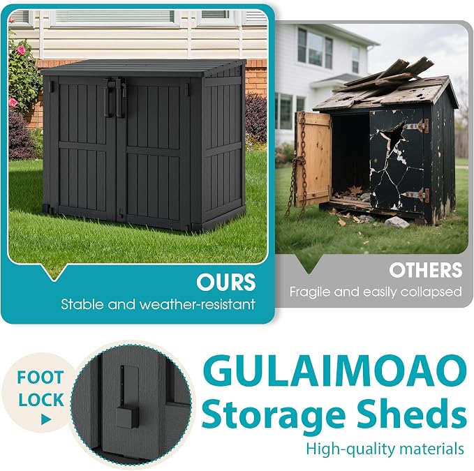 Horizontal Outdoor Storage Shed 36 Cu Ft with Lockable Doors, Portable Outdoor Storage Box -Waterproof Outdoor Storage Cabinet for Backyard