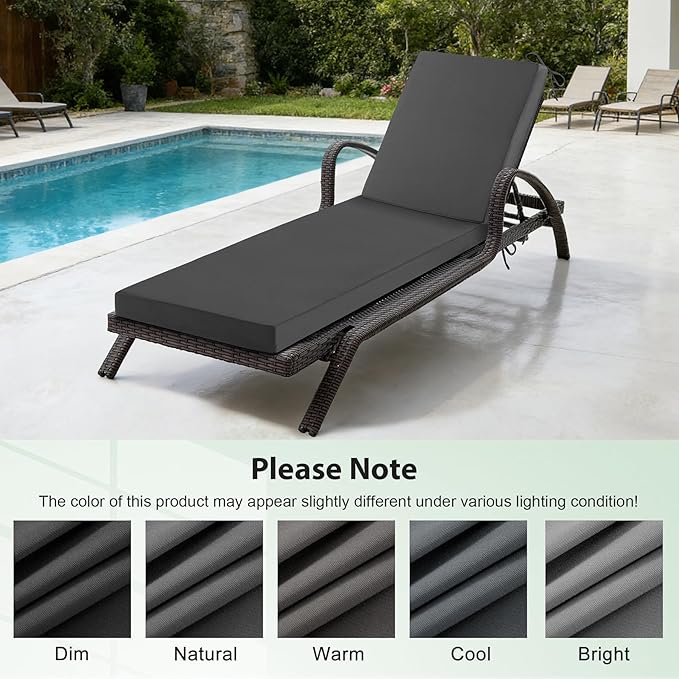 Chaise Lounge Cushions Outdoor, 72x 21x 3 Inch Waterproof & Fade-Resistant Lounge Chair Cushion, Outdoor Chaise Cushion with Removable Cover & Ties for Lawn, Patio, Pool & Beach, Dark Grey