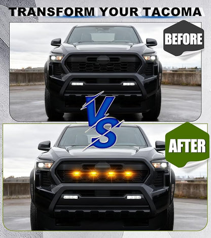 Grill Lights for Toyota Tacoma 2024-2026 Accessory TRD Sport Off Road,Amber | Direct-Snap Raptor Lights Tacoma 4th Gen Front Grille OEM-Style LED Design, IP68 Waterproof, Enhanced Night Visibility