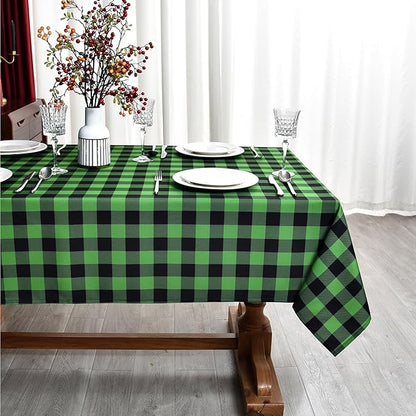 Waterproof Checkered Tablecloth Fabric - Rectangle 58x84 Inch Green St Patricks Day Table Cloth for Indoor/Outdoor Use - Irish Table Cover for Christmas, BBQs, and Parties