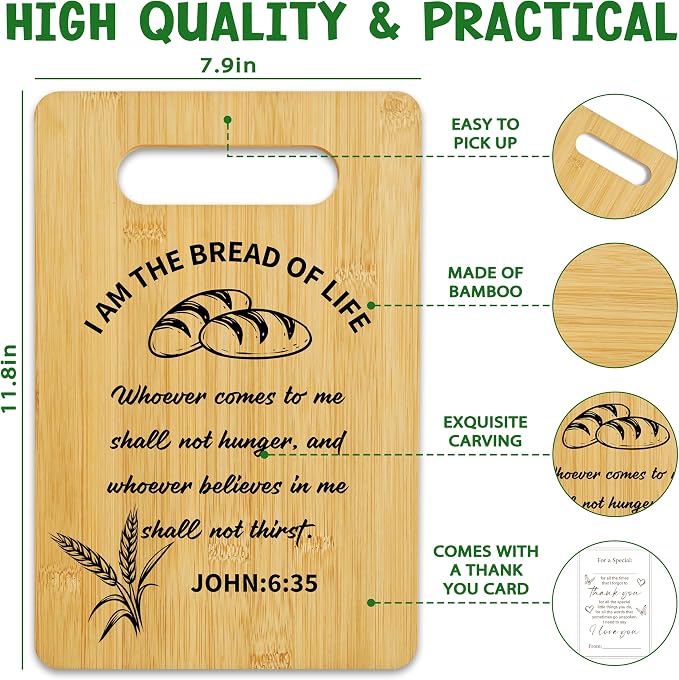 Christian Bamboo Cutting Board-I am the Bread of Life, Charcuterie Board for Kitchen decor, Christian Religious Gifts for Couple Neighbor Family Friends -14