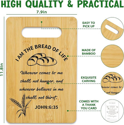 Christian Bamboo Cutting Board-I am the Bread of Life, Charcuterie Board for Kitchen decor, Christian Religious Gifts for Couple Neighbor Family Friends -14