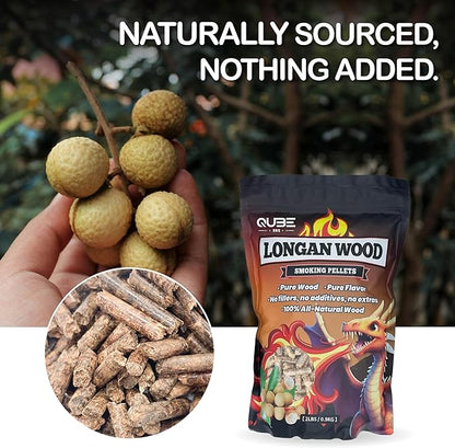 Taiwanese Longan Wood Smoking Pellets | Rare Fruitwood Flavor Enhancer | Use Less for Amazing Smoke | 100% Natural Hardwood for All Grills & Smokers | 2 lb Bag