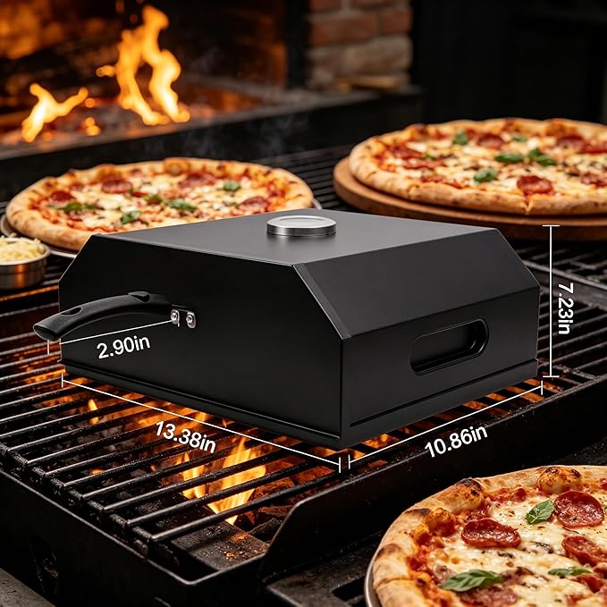 Pizza oven for grill: blackstone pizza oven with Iron baffle, Grill top Pizza grill Built-in Thermometer suitable for Crispy Backyard Homemade Pizza