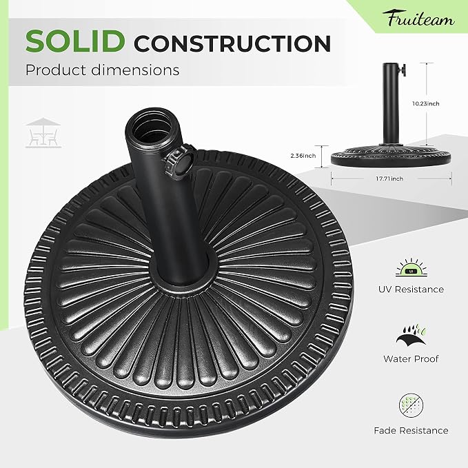 FRUITEAM 17.8" 33 lbs Round Patio Umbrella Base Pre-Filled Umbrella Stand Sun-Flower-Pattern Heavy Duty Market Umbrella Base Stand for Patio, Outdoor, Swimming Pool, Black