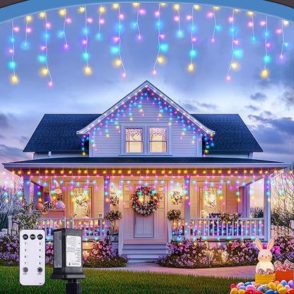 JMEXSUSS 400 LED 38.8 FT Easter Lights String Outdoor | Connectable Pastel Icicle Lights Indoor Outdoor for Easter Spring House Garden Party Decorations