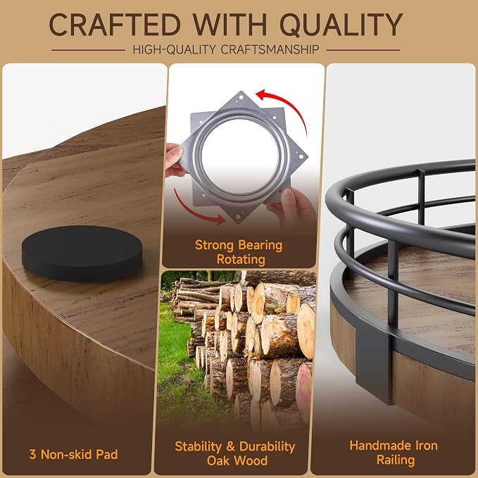 AMH 13-Inch Farmhouse Oak Lazy Susan Organizer, Walnut Finish | Smooth rotating oak tray with walnut finish for dining tables, kitchen counters, pantries and cabinet storage.