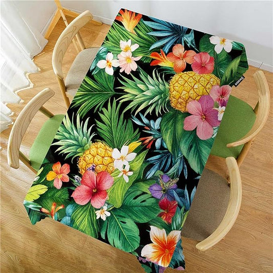 Swono Pineapples Table Cloth Rectangle Tables Hawaii Pineapples Palm Leaves Flowers Kitchen Table Cover Oblong 52"X70" Tablecloth for Dining Table Buffet Parties Patio and Camping