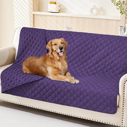 Smiry Waterproof Reversible Pet Couch Covers for Dogs | Pet Friendly, Soft Fabric, Washable Sofa Furniture Protector for Dogs Cat Kids, Checkered (52"x82", Purple/Purple)