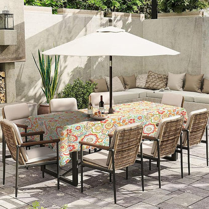 Outdoor Rectangle Tablecloth, 60×84 Inch Water Repellent Picnic Table Cover with Umbrella Hole Zipper for Patio Family Meal, Flower Multi