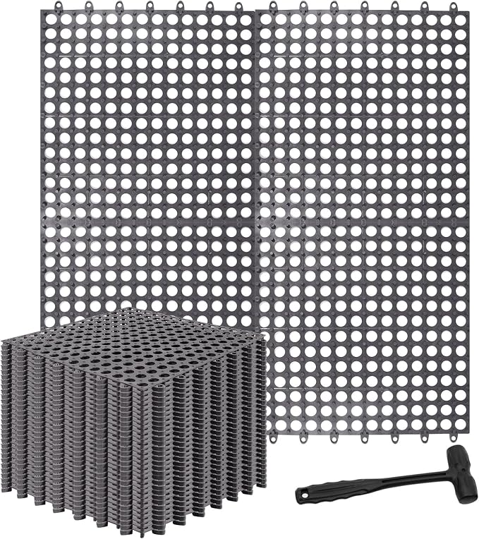 30 Pack Drainage Interlocking Tiles, Modular Interlocking Floor Tiles | 12"x12" Non Slip Rubber Garage Floor Tiles with Holes for Pool Bathroom Deck Kitchen Patio (Dark Grey)