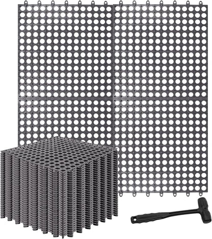 30 Pack Drainage Interlocking Tiles, Modular Interlocking Floor Tiles | 12"x12" Non Slip Rubber Garage Floor Tiles with Holes for Pool Bathroom Deck Kitchen Patio (Dark Grey)