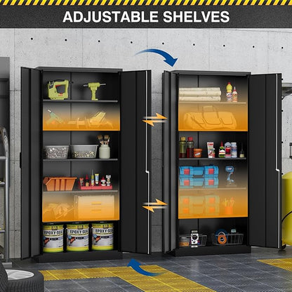Fesbos Metal Storage Cabinet-71” Tall Steel File Cabinets with Lockable Doors and Adjustable Shelves-Black Steel Storage Cabinet for Home, School, Office, Garage