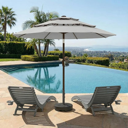 10ft Patio Umbrella, 3 Tier Outdoor Market Table Umbrellas with 8 Fiberglass Ribs and Push Button Tilt, Windproof, Vented Canopy, UV Protection for Deck, Pool, Backyard