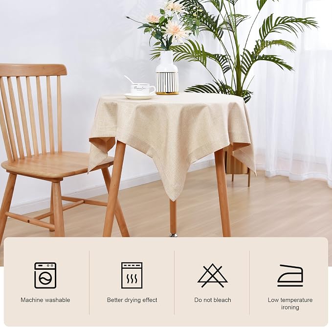 Wolkemer 36x36 Inch Faux Linen Small Square Tablecloth, Heavy Duty Beige Table Cloths for Tables 18-30 Inch (Not for 36" Table), Coffee Tables Cover for Kitchen Dining Indoor Outdoor