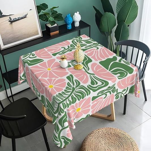Green Pink Abstract Flowers Square Tablecloth Seasonal Paisley Square Table Cloth Perfect for Spring Home Decor Indoor Outdoor Washable Wrinkle Free Table Cover for Picnic Camping 60x60 Inch