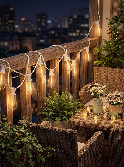 50FT Outdoor String Lights Weatherproof, Patio Lights with 25+2 Shatterproof ST40 Edison Bulbs, Commercial Grade Warm White LED String Lights for Wedding Backyard Christmas Party, White
