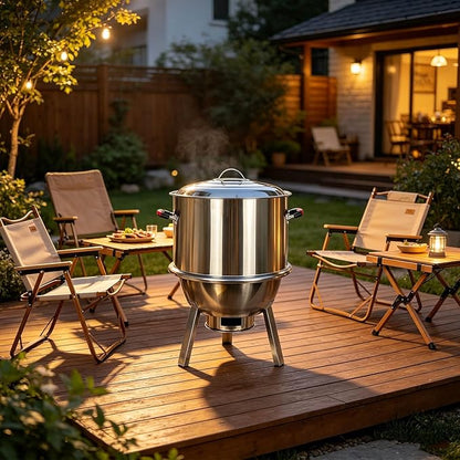 Vertical BBQ Smoker for Duck Chicken Stainless Steel Barbecue Grill with Various Accessories 360° Even Heating Independent Charcoal Bin Design for Duck, Chicken, Pigeon, Fish and Vegetables
