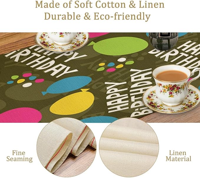 Happy Birthday Table Runner Cover for Tabletop Console Reusable Colorful Party Supplies Home Decorat for Home Birthday Table Runner Decorations for Holiday Party 13x120in