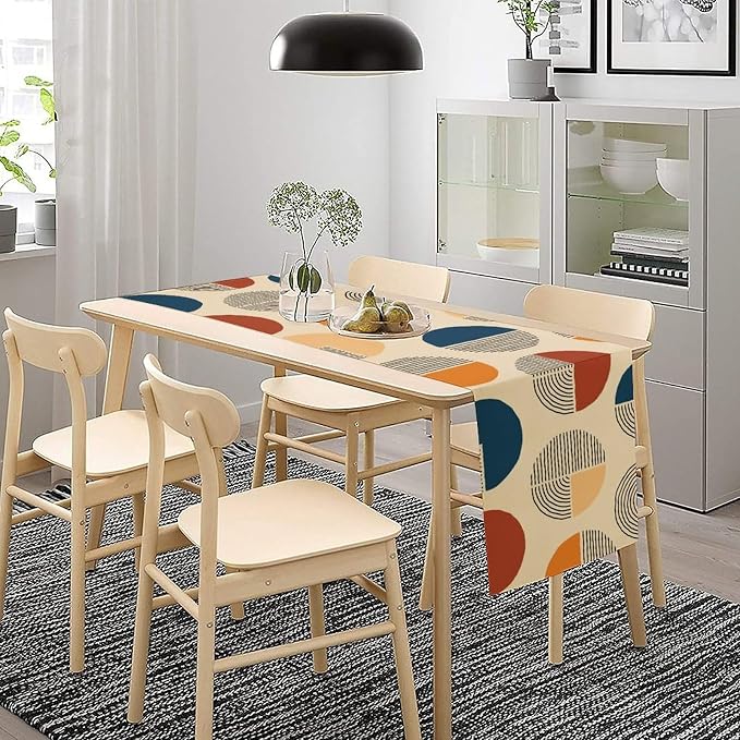 Abstract Mid Century Table Runner Sun Geometric Arch Minimalisted Modern Trendy Aesthetic Summer Seasonal Dinner Runner for Home Kitchen Dinning Holiday Party Decor 13x90in