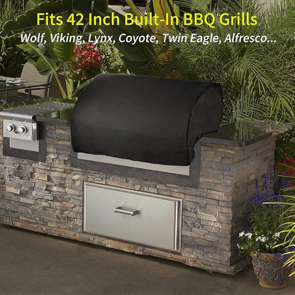 Built in Grill Cover for 42 Inch Outdoor Barbecue Grill Cover for Lynx, Twin Eagle, Wolf, Viking, Coyote, Alfresco, Blaze, Water Resistant Elastic for Snug Fit, 1 Pack Built in BBQ Cover