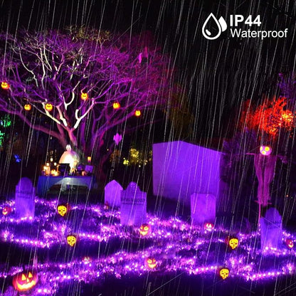 kemooie 500 LED Halloween Lights Outdoor, 164 FT Fairy Lights with 8 Modes | Purple, Timer&Memory Function, Plug in Powered, IP44 Waterproof, Indoor Outdoor Use, Home/Party/Garden/Halloween Decor