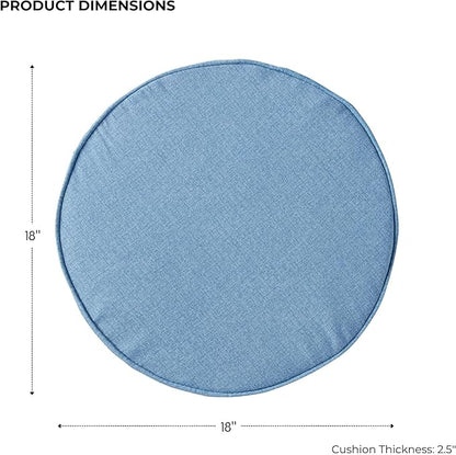 Set of 2 Outdoor 18 inch Round Patio Dining Chair Pads – Comfortable Fiber-Filled Seat Cushions with Ties, Reversible Polyester Fabric - Denim