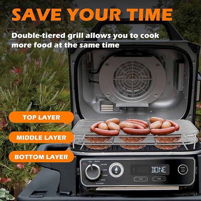 2Pcs Stainless Steel Rack Set for Ninja Woodfire Outdoor Grill and Smoker, Grill Rack Accessories for Ninja Woodfire OG701 OG751, Non-Stick Barbecue Cooking Grill Stand - Dishwasher Safe