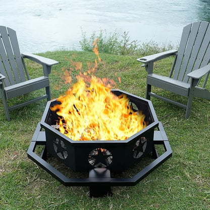 45 inch Large Fire Pit, Outdoor Fire Pit with Heavy Duty Construction, Wood Burning Fire Pits for Outside Octagonal Firepit for Camping, Backyard, Patio, Black