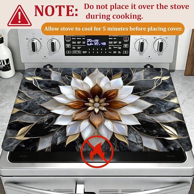 Marble Flower Glass Top Stove Cover Protector,Modern Stove Top Covers for Electric Stove,Washable Heat Resistant Cooktop Mat Anti-Slip Range Covers, 28 x 20 Inch