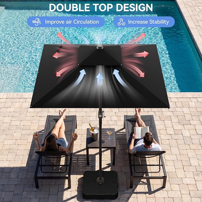 10x10FT Cantilever Outdoor Patio Umbrellas，Double Top Large Square Umbrella Heavy Duty 360°Rotation Offset Outdoor Sun Shade Umbrella for Garden Deck Pool Backyard Patio, Black