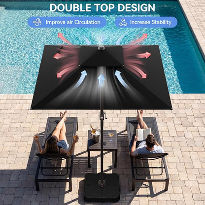 10x10FT Cantilever Outdoor Patio Umbrellas，Double Top Large Square Umbrella Heavy Duty 360°Rotation Offset Outdoor Sun Shade Umbrella for Garden Deck Pool Backyard Patio, Black