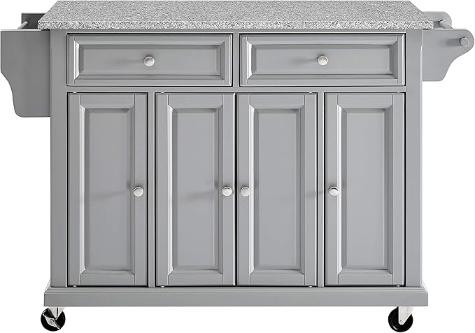 Crosley Furniture Full Size Granite Top Rolling Kitchen Island Storage Cart, Microwave Stand, Spice Rack, Gray
