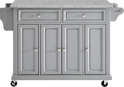 Crosley Furniture Full Size Granite Top Rolling Kitchen Island Storage Cart, Microwave Stand, Spice Rack, Gray